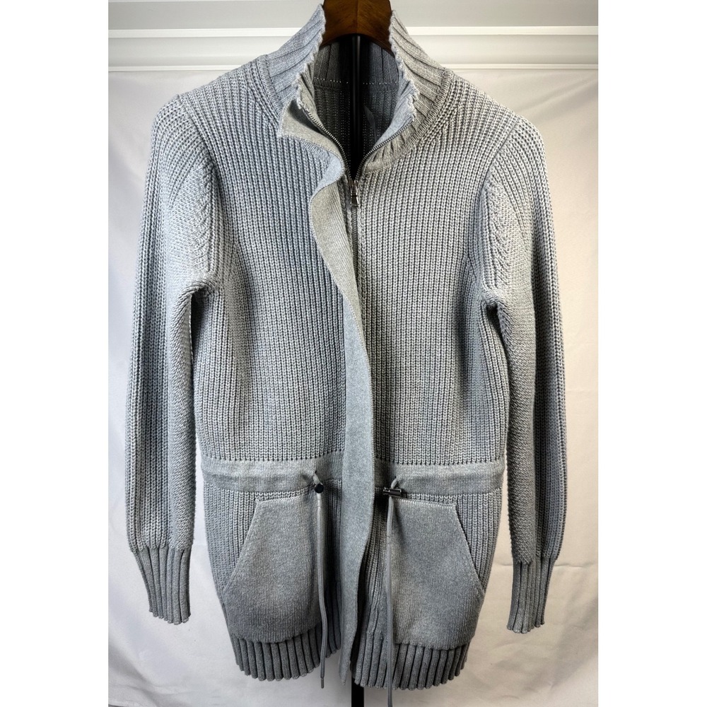 Lou & Grey Chunky Ribbed Cotton Zip Cardigan Jacket Quiet Luxury Grey XS Cozy